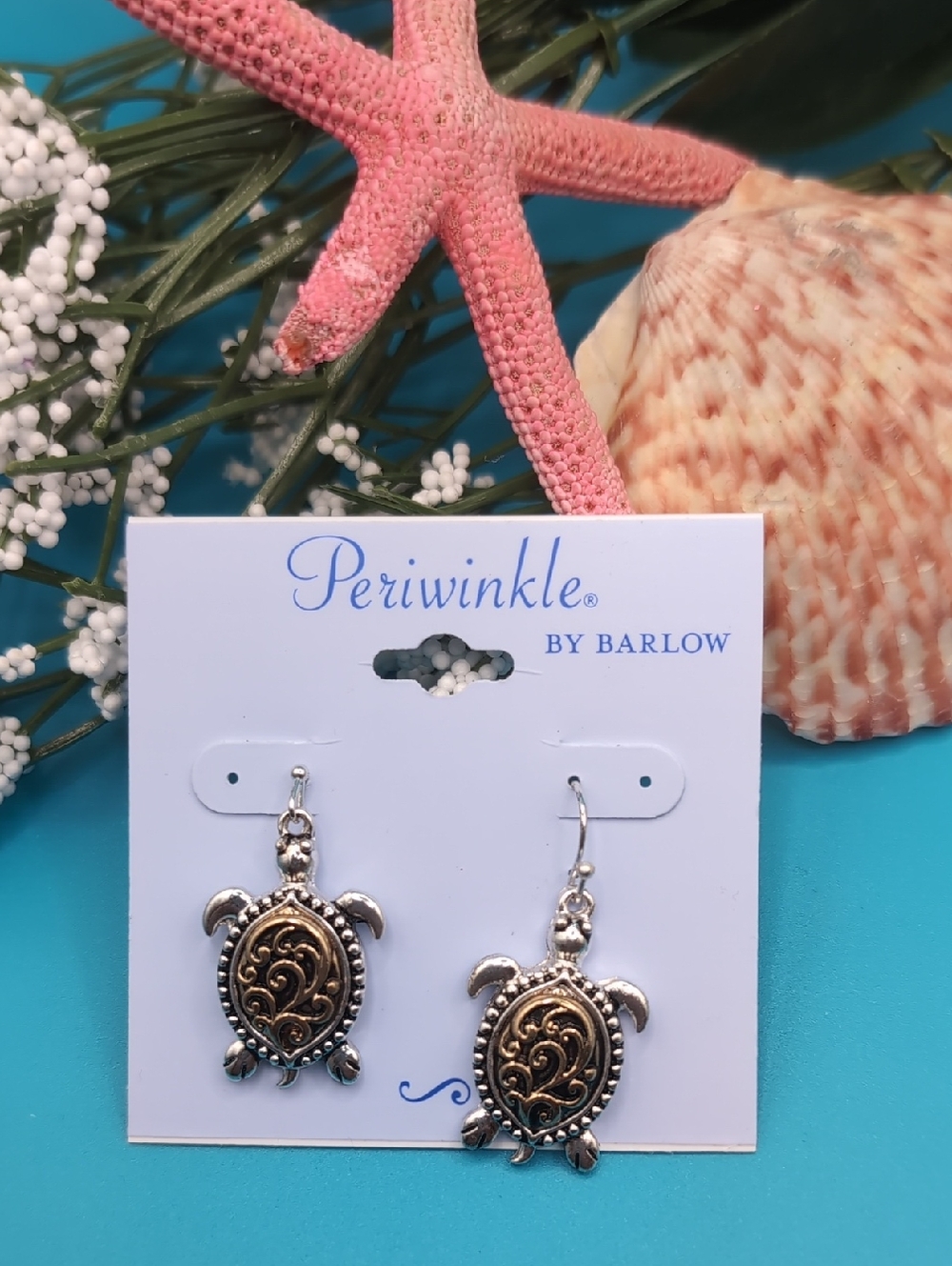 Periwinkle by Barlow Turtle Drop Earrings - Silver & Antique Gold NWT